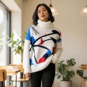 Vintage Retro 80s Turtle Neck Sweater
